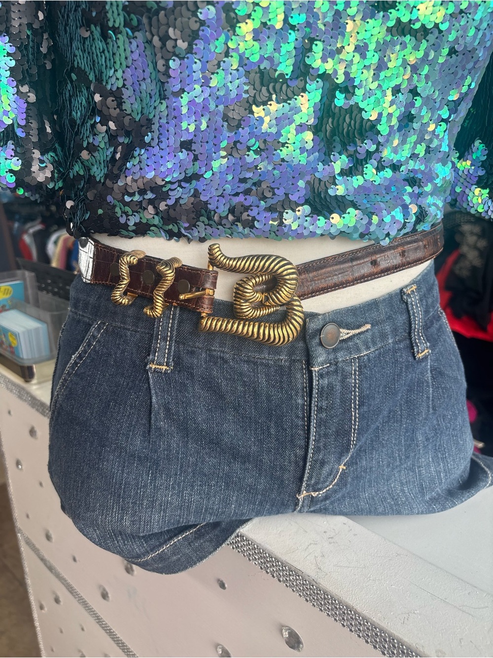 Vintage Vicenza genuine Italian Leather Belt with Gold Snake Buckle -